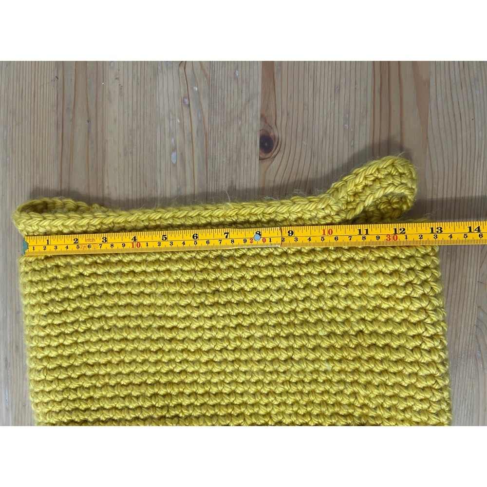 Handmade Chunky Crochet Mustard Yellow Bucket Bag Tote Boho Artisan - Picture 5 of 6
